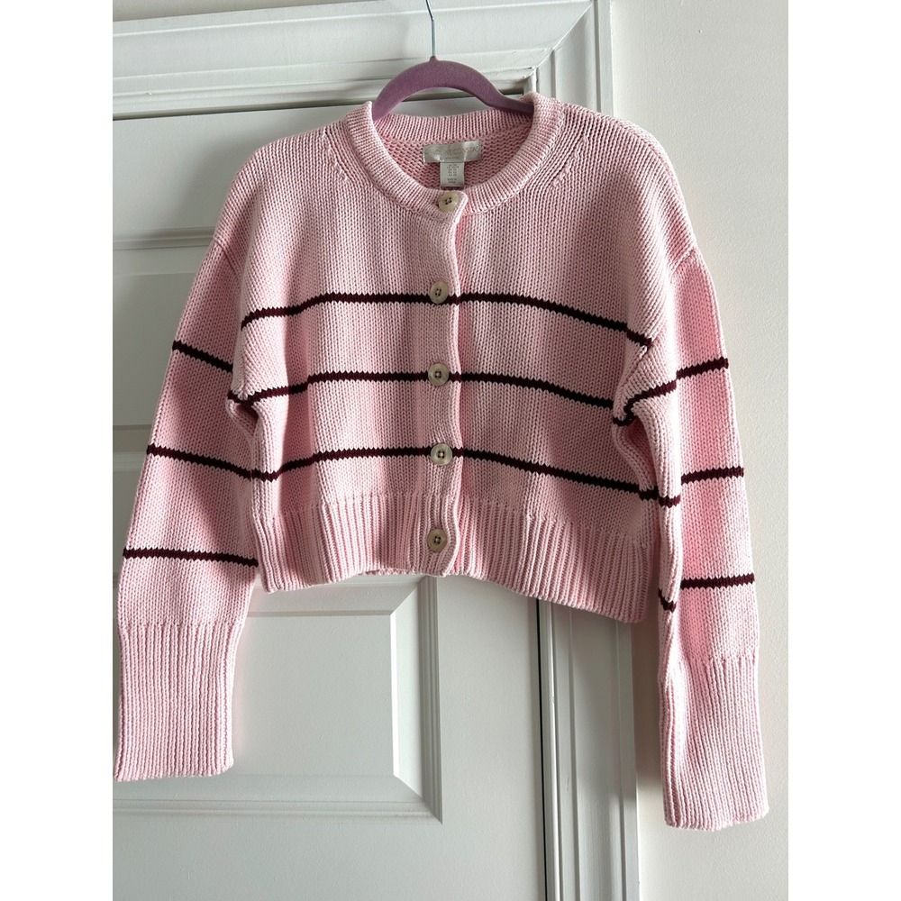 Tuckernuck Caroline Constas Pink Striped Cotton Cardigan Sweater NWT Size XS